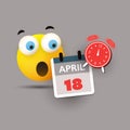 Tax Day Reminder Concept with Surprised Emoticon - Calendar Design Template - USA Tax Deadline