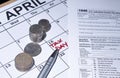 Tax day and tax time april calendar with a calculator