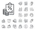 Tax document line icon. Tax rate report sign. Cash money, loan and mortgage. Vector