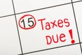Tax due for reminde apointment on a calendar