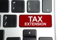 TAX EXTENSION text on red keyboard button. Tax concept