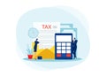 Tax financial analysis, Business People Calculating Document for Taxes Flat Vector Illustration