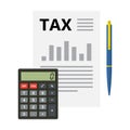 Tax form, calculator, pen, financial document. Vector Illustration