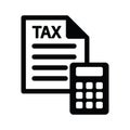 Tax form with Calculator. Tax, business, money sign. Cost cash, business, future and online, website related single icon on white. Royalty Free Stock Photo