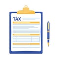 Tax form. Clipboard with tax form and pen