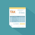 Tax form icon with a long shadow. Unfilled minimalistic paper document. Government, State taxes. Payment of tax, accounts, bills