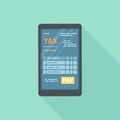 Tax form on the phone screen with magnifying glass. Online tax mobile payment via smartphone. Internet banking concept. Online pay Royalty Free Stock Photo