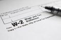 Tax Form W-2 For Employment Close Up With Fine Point Pen Royalty Free Stock Photo