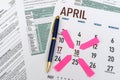 tax forms and next to the calendar with a date mark when you need to file a return.