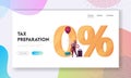 Tax Free and Duty Free Shopping Zone Landing Page Template. Tourist Female Character Stand at Huge Zero Percent