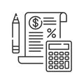 Tax government calculation black line icon. Report and financial statements. Bookkeeping and accounting