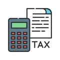 Tax government calculation vector black line icon. Report and financial statements. Bookkeeping and accounting. Button for web or