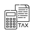 Tax government calculation vector black line icon. Report and financial statements. Bookkeeping and accounting. Button for web or