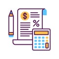 Tax government calculation vector color line icon. Report and financial statements. Bookkeeping and accounting.