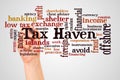 Tax Haven word cloud and hand with marker concept Royalty Free Stock Photo