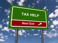 tax help next exit traffic sign on blue sky Royalty Free Stock Photo