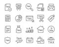 Tax Icons Set. Collection of linear simple web icons such as Tax Return, Calendar,Form, Purchase , Counting Tax and