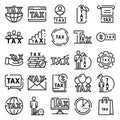 Tax icons set, outline style Royalty Free Stock Photo