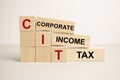 Tax income concept with polish tax forms and cIT word from tiles, means personal tax income in Poland