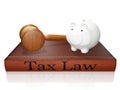 Tax Law Book Piggy Bank and Judge Gavel