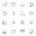 Tax law linear icons set. Deductions, Exemptions, Credits, Income, Returns, Refunds, Compliance line vector and concept