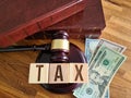 Tax law tax with gavel and money on table Royalty Free Stock Photo