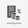 Tax optimization flat glyph icon. Paysheet money sign. Solid silhouette logo for legal financial services, accountancy