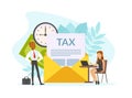 Tax Payment Concept, Tiny Business People Calculating Document for Taxes, Business Time Management Flat Vector