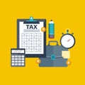 Tax payment. Government, state taxes. Data analysis, paperwork, financial research, report. Businessman calculation tax return