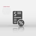 Tax payment icon in flat style. Budget invoice vector illustration on white isolated background. Calculate document business Royalty Free Stock Photo