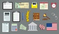 Tax period vector illustration set with IRS papers and judgement items in flat style Royalty Free Stock Photo