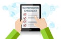 Tax Preparation Checklist on Tablet Infographic. Tax Return Deduction Concept