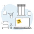 Tax preparation illustration with a laptop and post-it note reminding tax 2026 deadline Royalty Free Stock Photo