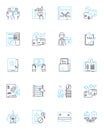 Tax preparation linear icons set. Deductions, Returns, Income, Refunds, Forms, Credits, Filing line vector and concept