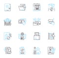 Tax preparation linear icons set. Deductions, Returns, Income, Refunds, Forms, Credits, Filing line vector and concept