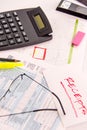 Tax preparation supplies, reading glasses and tax forms Royalty Free Stock Photo