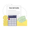 Tax return concept, calculation to back money