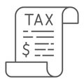 Tax thin line icon, business and finance, taxes sign, vector graphics, a linear pattern on a white background, eps 10.