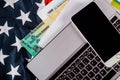 Tax time Closeup of U.S. 1040 tax return with US flag and for April Royalty Free Stock Photo