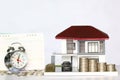 Tax time concept, Model house and car with stacking coins money Royalty Free Stock Photo