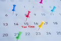 Tax time concept with remind note and pin on date 15th on calendar, tax season concept Royalty Free Stock Photo