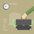 Tax time with human hand keeping the briefcase