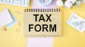 Tax time - Notification of the need to file tax returns, tax form at accauntant workplace with empty space Royalty Free Stock Photo