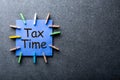 Tax time - Notification of the need to file tax returns, tax form at accauntant workplace with empty space for text