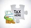 Tax time puzzle money bills and coins concept icon Royalty Free Stock Photo