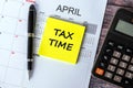 Tax Time text on adhesive note Royalty Free Stock Photo