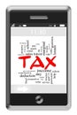 Tax Word Cloud Concept on Touchscreen Phone Royalty Free Stock Photo