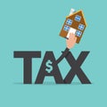 Tax Word Letter With a Person Holding a Home It is the Concept of Paying Car Tax.