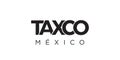 Taxco in the Mexico emblem. The design features a geometric style, vector illustration with bold typography in a modern font. The