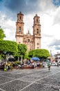 Taxco, Mexico - October 29, 2018. Main cathedral of Santa Prisca and main square in Taxco Royalty Free Stock Photo